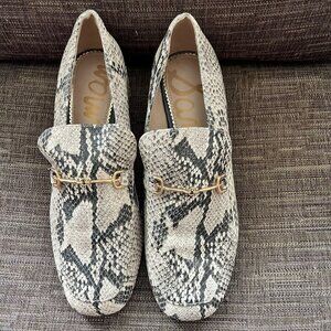 SAM EDELMAN Jamille Loafers Snakeskin-Print  Horsebit Buckle Size 6.5